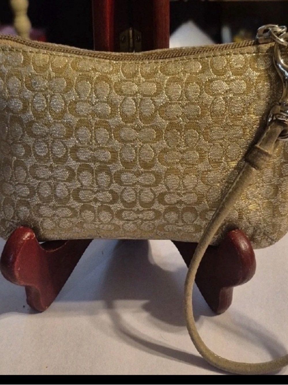 Coach Gold Signature Jacquard Wristlet